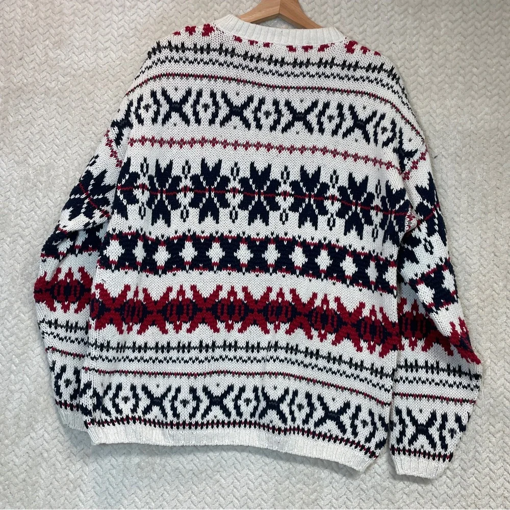 Berwick White Red Blue Vintage 90s Knit Grandpa Fair Isle Sweater Men's‎ Medium